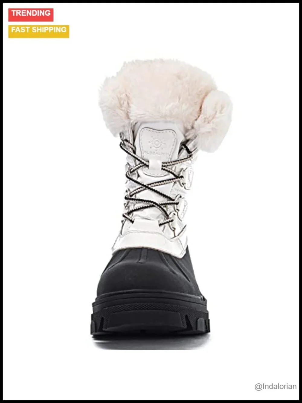 Women's Waterproof Snow Boots with Faux Fur Collar, Fleece Lining, Lace-Up
